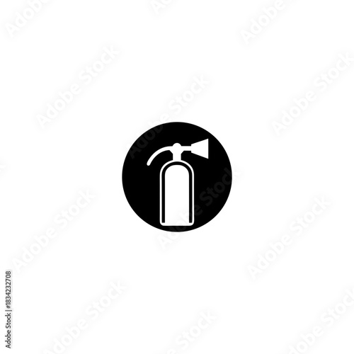 Illustration of a fire extinguisher in a black circle on transparent background