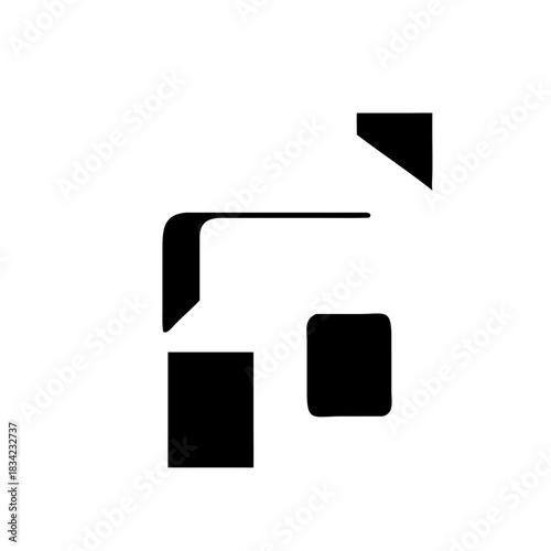 Minimalist black and white geometric abstract composition on transparent background