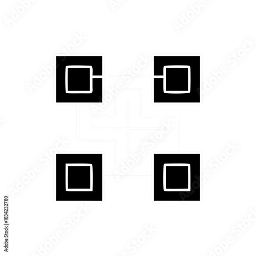 Four squares connected by a cross shaped wire design on transparent background