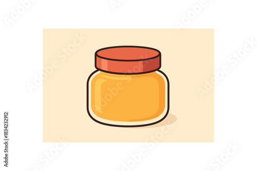 Flat vector illustration of bright glass cosmetic jar with bold screw lid rounded silhouette minimal details