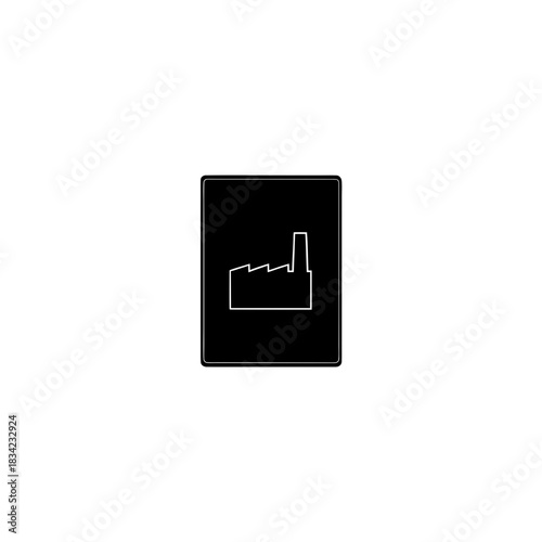 Black rectangle containing a white factory illustration on transparent background