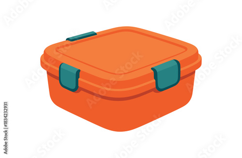 Flat vector illustration of bright reusable takeout container with bold locking lid rounded form clean flat style
