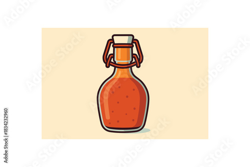 Flat vector illustration of colorful glass sauce bottle with vivid swingtop cap rounded shape clean outline