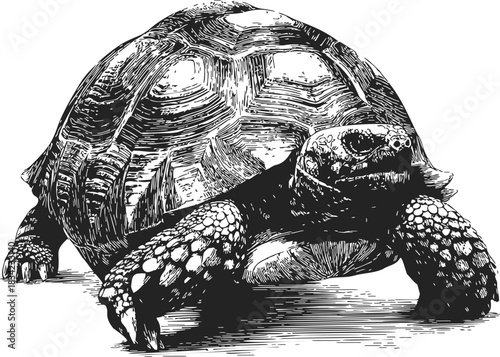 Tortoise sketch hand drawn detailed reptile walking with textured shell. Vector illustration
