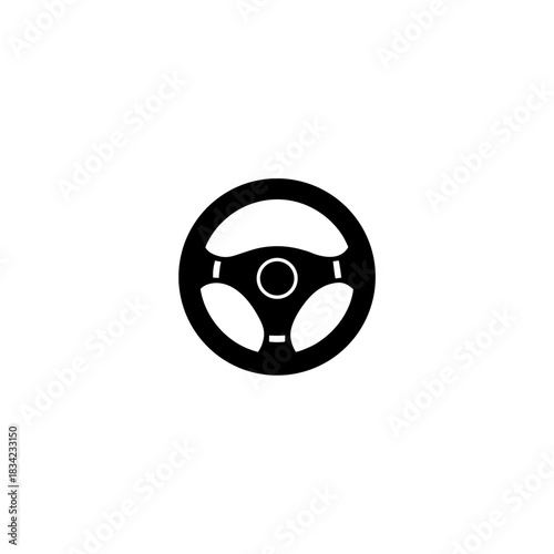 Illustration of a simple black and white steering wheel on transparent background