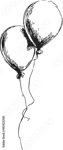Balloons sketch hand drawn style with two floating balloons tied together. Vector illustration