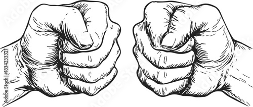 Fist hands sketch, hand drawn style, two clenched fists facing each other. Vector illustration