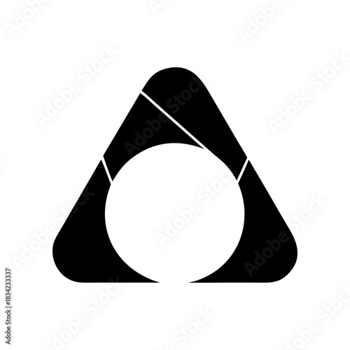 Black rounded triangle with white circle and line design on transparent background