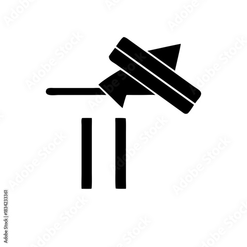 Black silhouette of a hammer hitting two vertical lines on transparent background