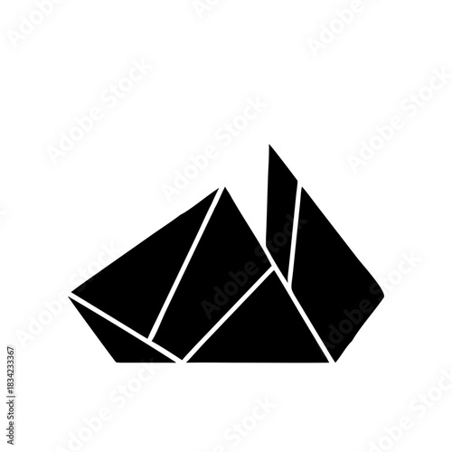 Abstract geometric shape composed of black triangles art on transparent background