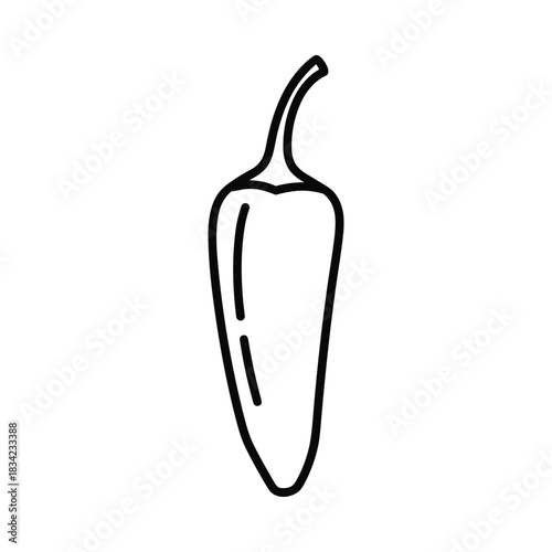 Simple hand drawn outline of a chili pepper isolated on a white background