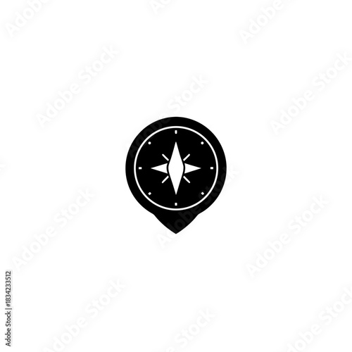 Black compass inside a location pin icon vector graphic on transparent background