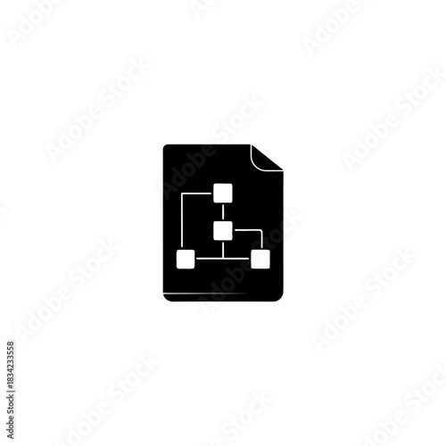 Black document with a flowchart diagram illustration on transparent background