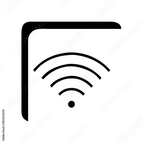Illustration of wifi signal in corner black and white art on transparent background