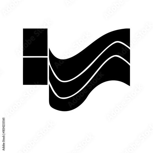 Abstract black squares with wavy lines on white background on transparent background