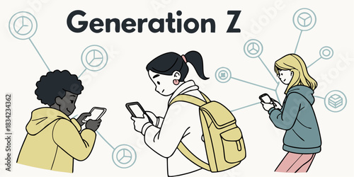 Connecting with Generation Z: Diverse young adults using smartphones for communication and social networking, perfect for modern marketing campaigns