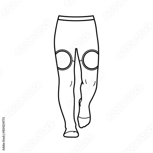 Line drawing of a person wearing thigh high stockings with garters