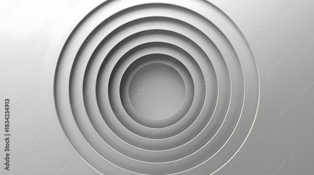 Obraz premium Abstract background of gray concentric circles creating a clean, modern, and futuristic tunnel effect.