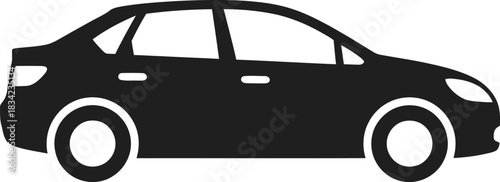 Black car silhouette illustration on white background for transportation and design