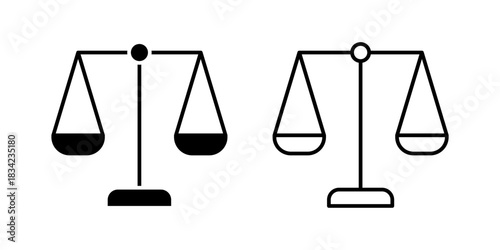 Vector isolated Balance Scale icon set in black outline and fill