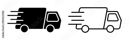 Vector isolated Truck icon set in black outline and fill