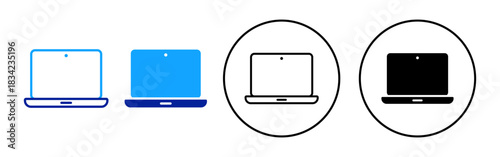 Vector isolated Open Laptop icon set in black and blue color