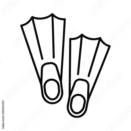 Simple line art illustration of two black flippers for swimming or diving