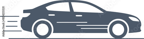 Stylized dark car moving quickly with motion lines illustration