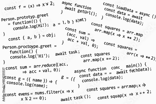 a large collage of our programming codes, absolutely randomly placed, black text on a white background