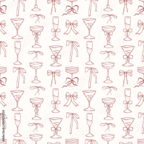 Fancy seamless pattern with glasses, ribbons, vector art
