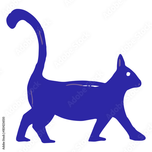 Blue cat walking hand drawn