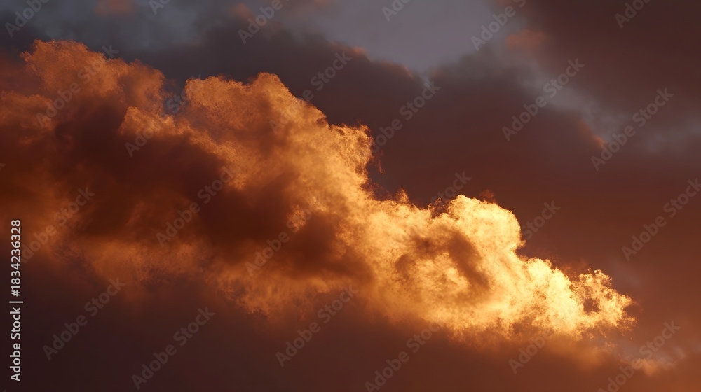 Fototapeta premium Dramatic golden clouds illuminated by the setting sun against a deep twilight sky
