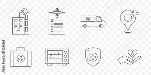 Healthcare Medical Line Icons Set with Editable Stroke for Hospital, Doctor, Medicine, and Health Management