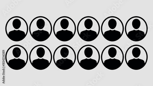 Group of twelve identical silhouette user profile icons arranged in two rows
