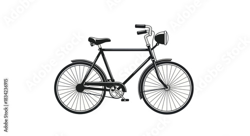 Classic Black Bicycle with Headlight and Detailed Design.