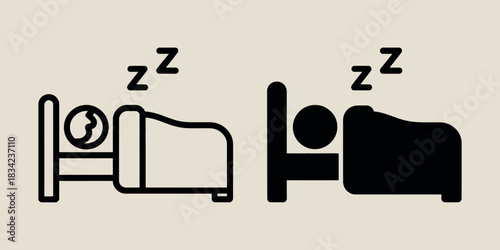 Two simple icons of people sleeping in beds with zzz symbols