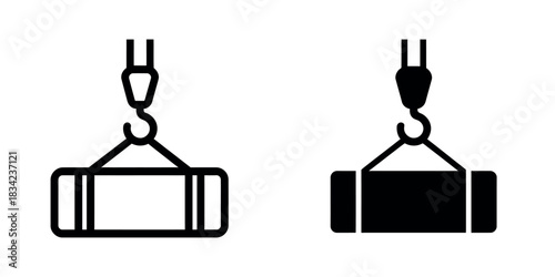 Two icons of a crane lifting a heavy rectangular object