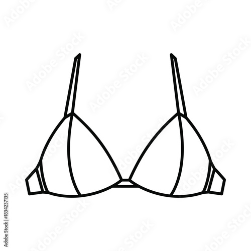 Simple line drawing of a classic triangle bra with straps and band