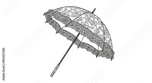 Elegant Lace Parasol: Vintage-Style Umbrella with Intricate Floral Design.