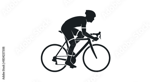 Cyclist Silhouette: Black Figure on Road Bike Racing Position.