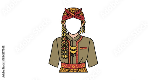 Traditional Indonesian Cultural Attire with Ornate Headwear and Jewelry.