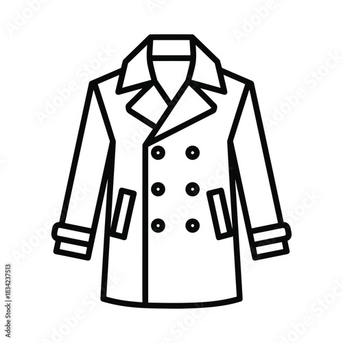 Classic double breasted trench coat outline icon for fashion and apparel design