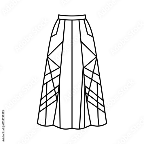 Art deco inspired geometric panel design for a long flowing skirt fashion illustration