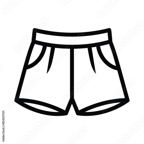 Simple outline drawing of a pair of casual shorts with pockets and a drawstring waist