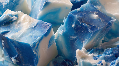 Abstract close-up of icy, colorful ice cubes, a visually stunning shot