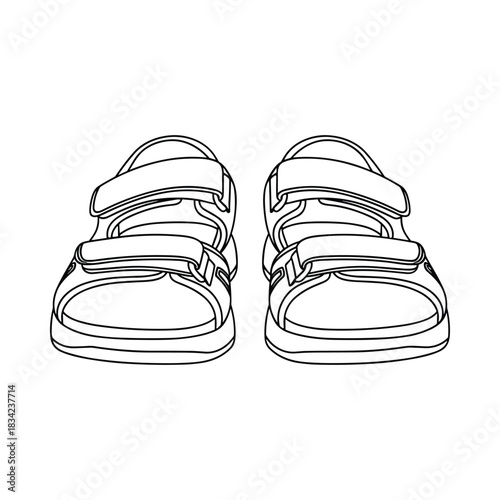 Simple outline drawing of a pair of children s sandals with velcro straps