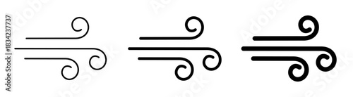 Wind icon set, wind blow line icon, fresh cloud air speed symbol. Wind blow air line sign. Windy weather symbol