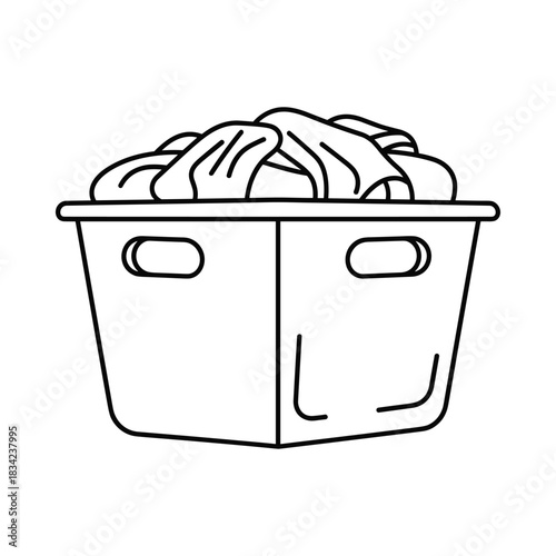 Simple line drawing of a laundry basket filled with clothes