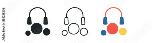 recess play icons three ball and skipping rope grouped icons one flat solid monochrome one thin black outline black and white one full color flat icon playful primary palette