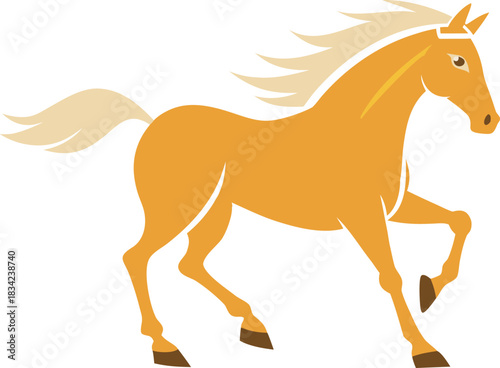 Horse with simple shapes and clean outlines, highlighting its form and character. Suitable for children’s books, design projects, icons, and modern graphics